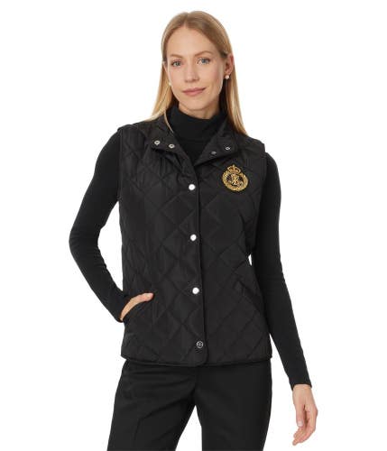 Lauren Ralph Lauren Recycled Quilted Vest Women's Large Black Crest Patch MOT234
