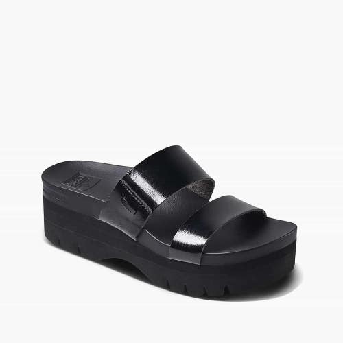 Reef Cushion Vista CJ3662 Sandals Women's Black Leather Slip On Slide MOT186