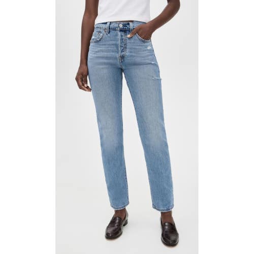 Levi's 501 Jeans Women's 24x30 Blue Denim Cotton Whiskering Straight Leg MOT231