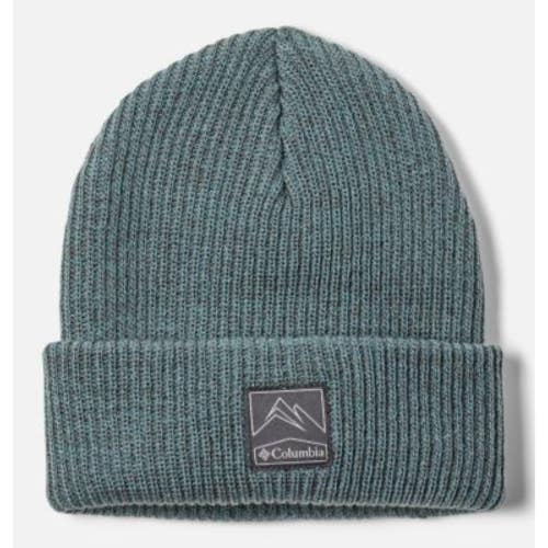 Columbia Whirlibird Beanie Hat Mens OS Marled Teal Knit Cuffed Logo Patch MOT250