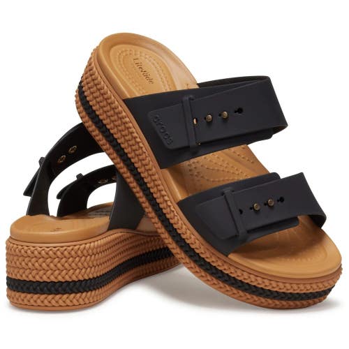 Crocs Brooklyn Buckle 209978-001 Sandal Women's US 8 Black Wedge Heel DAC211