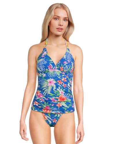 Tommy Bahama Isola Vita Tankini Top Women's Small Blue Floral Reversible DAC199