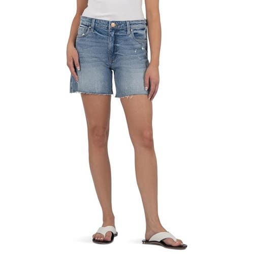 KUT From The Kloth Hailey Mom Shorts Women's 6 Blue Denim Stretch Raw Hem DAC192