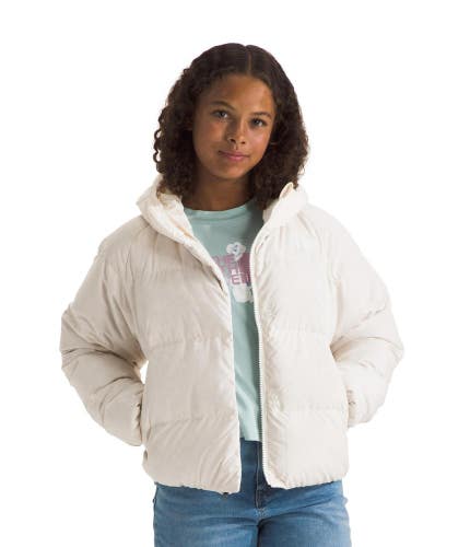 The North Face Puffer Jacket Girls S(7&8) White Dune Down Hooded Full Zip DAC168