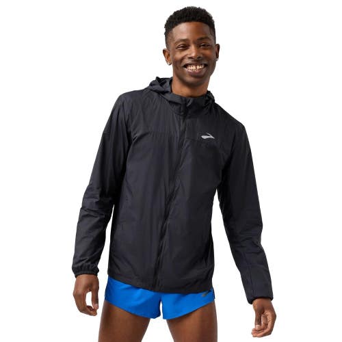 Brooks Canopy Packable Jacket Men's Large Apparel Black Hooded Full Zip DAC203