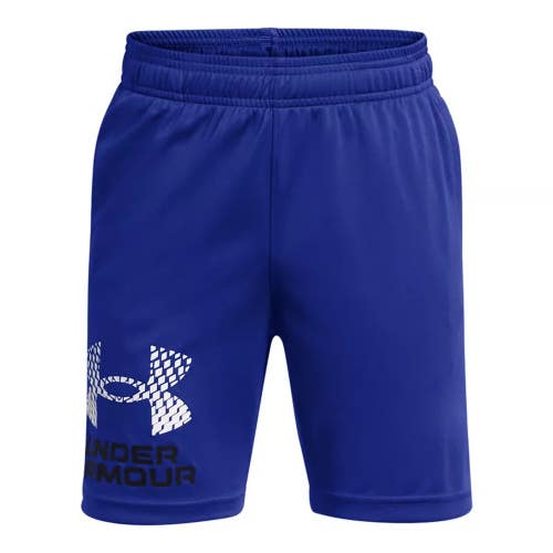 Under Armour Tech Shorts Boys M Royal Blue Logo Print Elastic Waistband DAC228