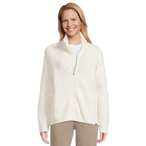 L.L.Bean Lakewashed Sweater Women's Large Sea Salt Double Knit Full Zip DAC231