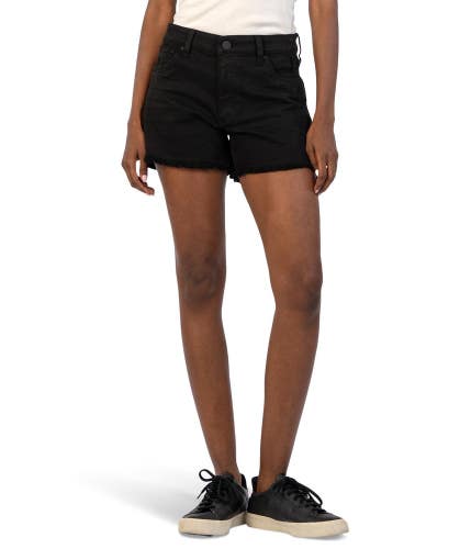 KUT from the Kloth Jane Long Shorts Women's 10 Black Cotton Frayed Hem DAC204