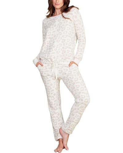 Barefoot Dreams CozyChic Ultra Lite Sweater Womens XS Cream Leopard Print DAC179