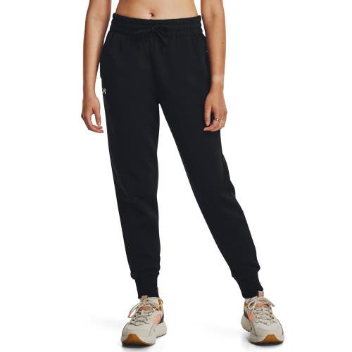 Under Armour Rival Jogger Pants Women's Large Black Fleece Tapered Leg DAC227
