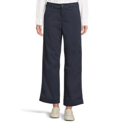 L.L.Bean Comfort Stretch Chino Pants Women's 6 Navy Mid Rise Wide Leg DAC217