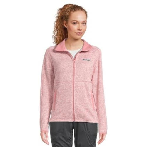 Columbia Sweater Weather Jacket Women Medium Heather Pink Fleece Full Zip DAC214