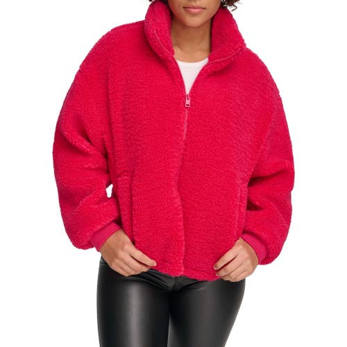 Levi's Jacket Women's L Fuchsia Teddy Sherpa Mock Neck Full Zip Oversized DAC165