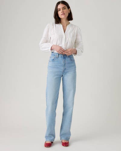 Levi's Ribcage Jeans Women's 32x32 Blue Denim Light Wash Straight Leg DAC150