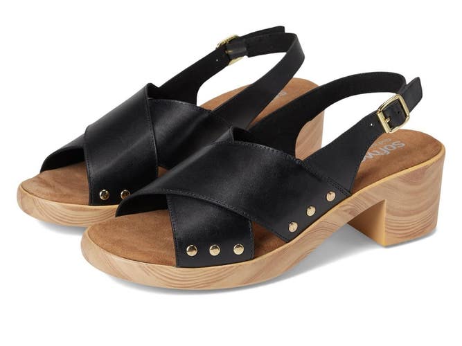SoftWalk Florence S2506-001 Clog Sandals Women's US 7W Black Block Heel ZAP2821