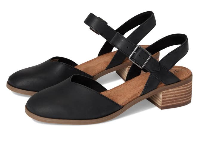 Toms Jaclyn 10021672 Sandal Womens 8 B Black Leather Slingback Mary Jane ZAP2762