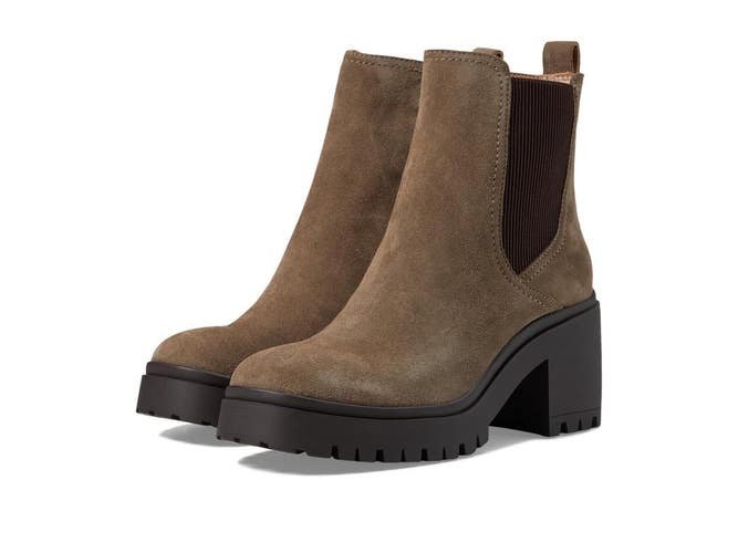 Blondo Raquel Boots Women's US 7.5 M Dark Taupe Suede Block Heel Chelsea ZAP2909
