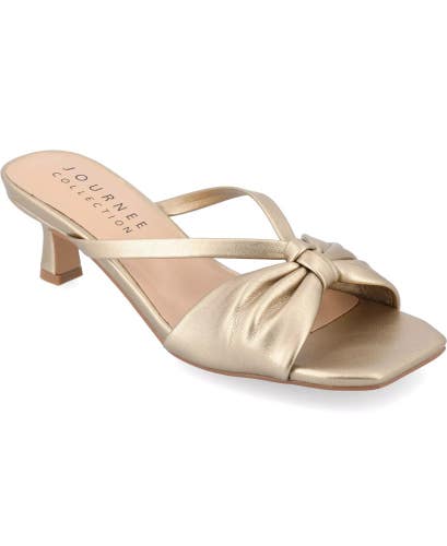 Journee Collection Starling Sandals Women's 10 Gold Leather Square Toe RHS9773