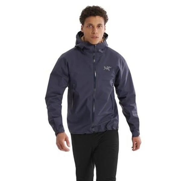 Arc'teryx Beta Rain Jacket Mens Small Black Sapphire Full Zip Hooded GBO4488