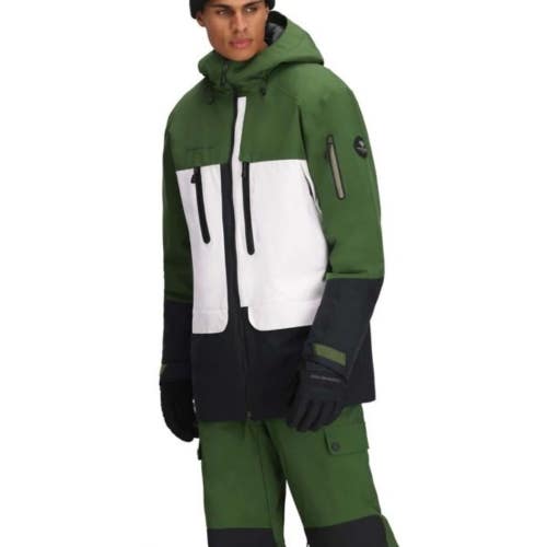 Obermeyer Cirque Jacket Men's Medium Green Cabin Full Zip Fleece Hooded GBO4486