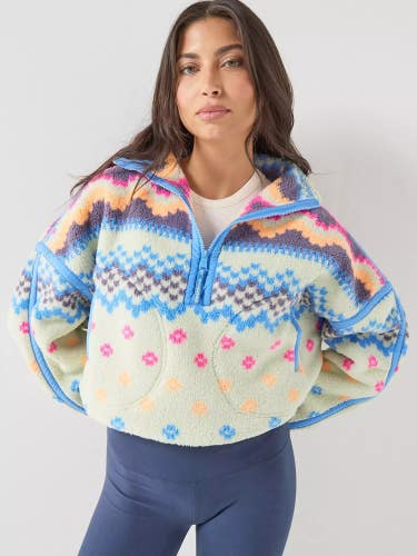 Free People FP Movement Mountain Jacket Womens Large Multi Fleece 1/4 Zip DAC134