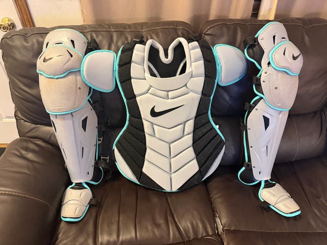 Black/Gray/ Teal Nike Diamond Elite Catcher's Set 17” custom paint Allstar MVP pro mask 7-7.5