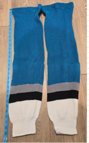 18 Pairs Teal. Black, Grey, White Colors Athletic Knit Hockey Socks Adult Large 32" Length