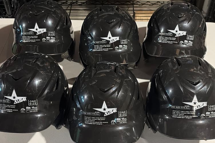 6 brand new all star batting helmets. One size fits all. Color black