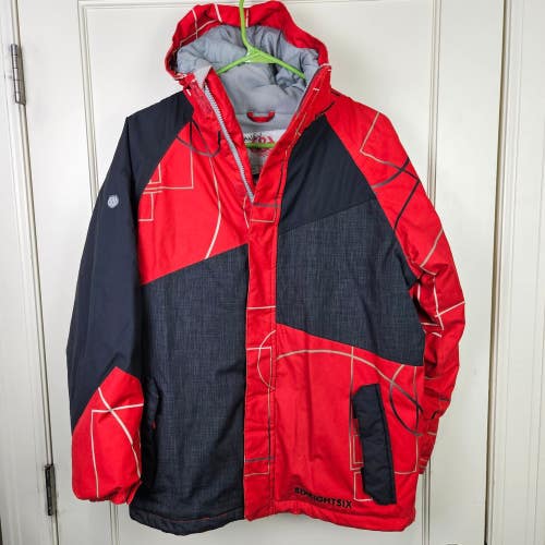 686 Mannual Geometry Boy's Jacket Size: L Red Insulated Hooded Snowboard Ski
