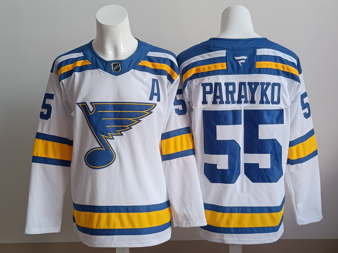 Men's St. Louis Blues Torey Parayko #55 Stitched White Jersey Ice Hockey Jersey size 52