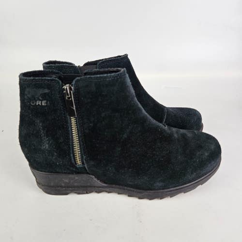 Sorel Womens Evie Zip Booties Size 9 Black Suede Leather Ankle Boots