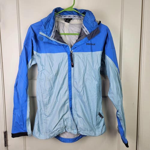 Marmot Precip Rain Jacket Womens M Blue Windbreaker FullZip Hooded Lightweight