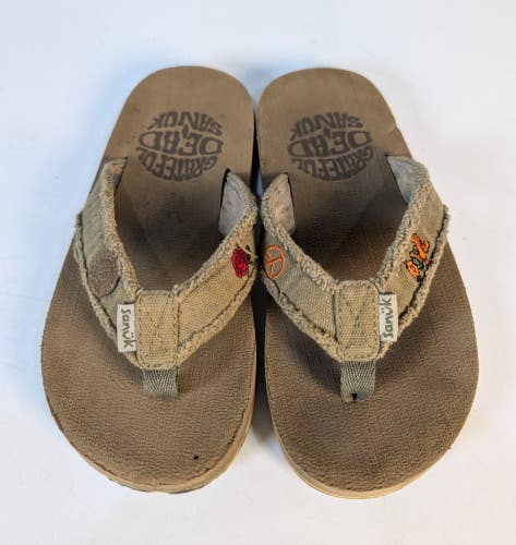 Grateful Dead Sanuk Fraidy Stacker Sandals Flipflops Kids Size 13-1