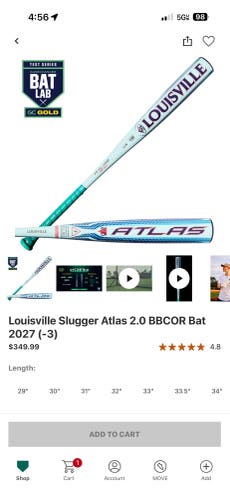 2027 Louisville Slugger Atlas Alloy BBCOR Certified Bat (-3) 30 oz 33" (New)