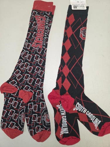 ST13 Mens NCAA SOUTH CAROLINA GAMECOCKS Crew Socks Lot of 2 Pair MEDIUM New
