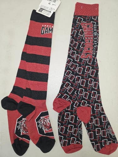 ST14 Mens NCAA SOUTH CAROLINA GAMECOCKS Crew Socks Lot of 2 Pair MEDIUM New