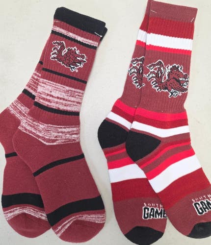 ST12 Mens NCAA SOUTH CAROLINA GAMECOCKS Crew Socks Lot of 2 Pair LARGE New