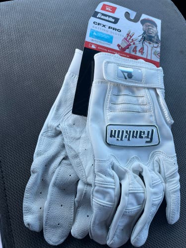 Franklin Adult XL CFX PRO Batting Gloves Baseball Softball White/Silver NEW