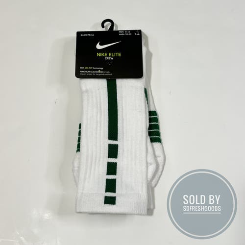 Nike Elite Basketball DRI-FIT Crew Socks White/Green SX7626-104 Large 8-12