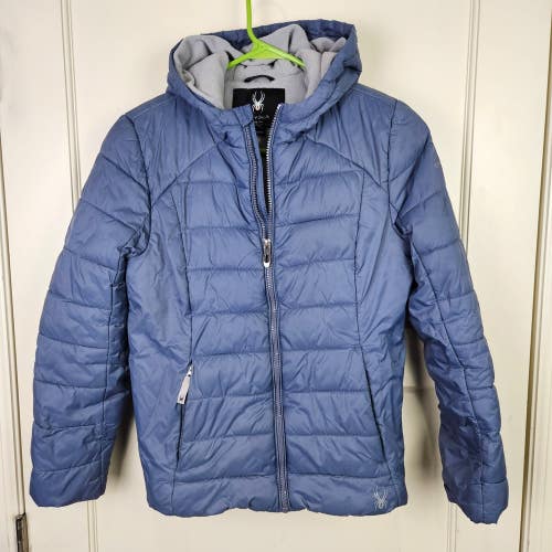 Spyder Girls Puffer Quilted Ski Coat Jacket XL (16) Hood Insulated Fleece Lined