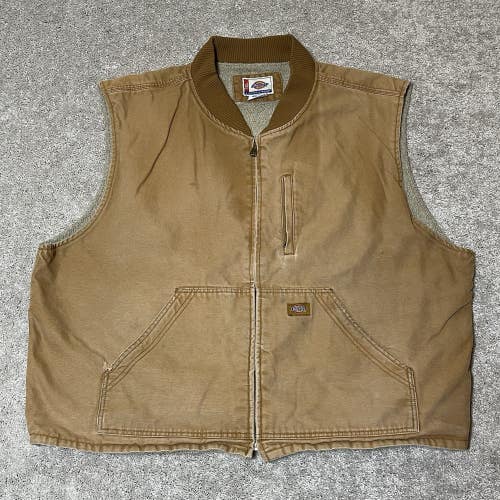 Vintage Dickies Sherpa Lined Duck Vest Mens Size 3XL Brown Workwear Full Zip