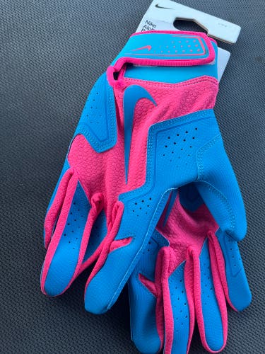 Nike Adult L Alpha Batting Gloves Baseball Softball Pink/Baby Blue (New)