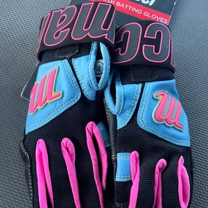 Marucci Youth S Blacksmith Batting Gloves Baseball Softball Black/Baby Blue/Pink (New)
