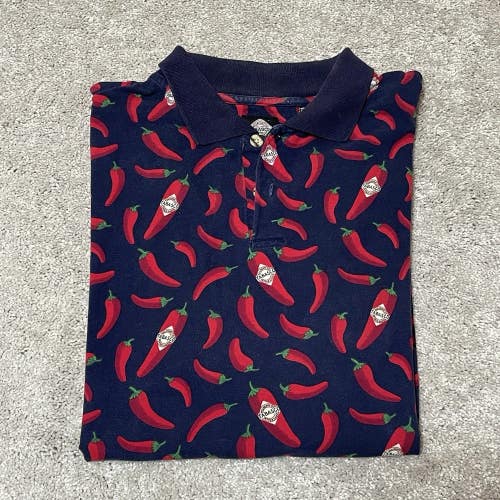 Vintage Tabasco Hot Sauce Pepper Golf Polo Shirt Mens XL All Over Print Novelty