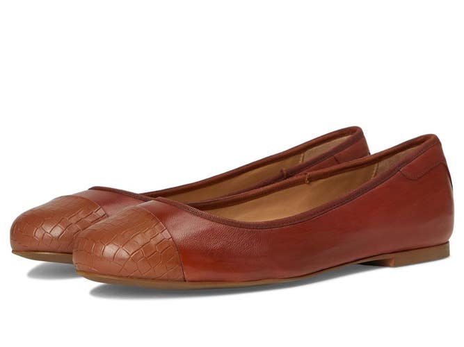 Trotters Clara Ballet Flats Women's 10 M Luggage Croco Leather Slip On ZOGG4269