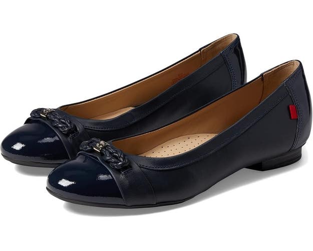 Marc Joseph New York Park Ave Flats Womens US 10 M Navy Patent Slip On ZOGG4111