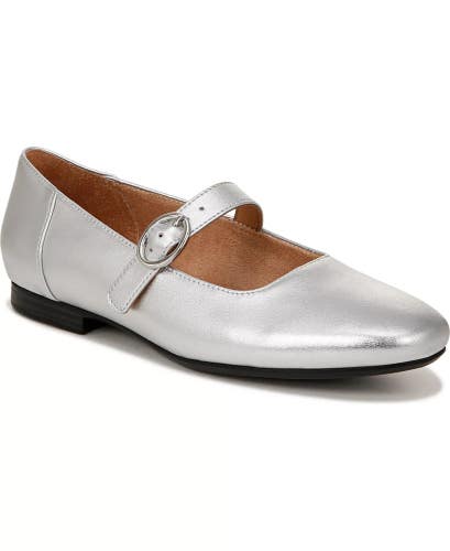Naturalizer Kelly Flats Womens 8 Wide Silver Leather Round Toe Mary Jane RHS9833