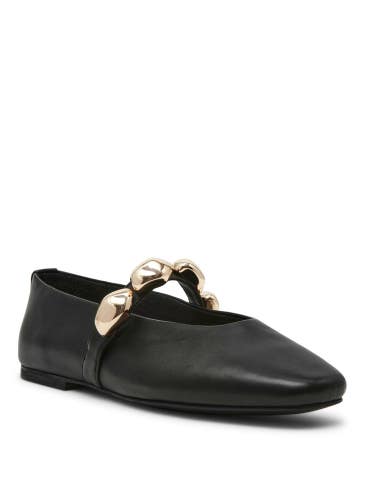 Steve Madden Poppin Ballet Flats Women's 9.5 M Black Leather Square Toe ZOGG4234