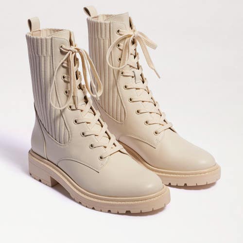 Sam Edelman Lydell Women's 10.5M Ivory Leather Round Toe Combat Boots RHS9838