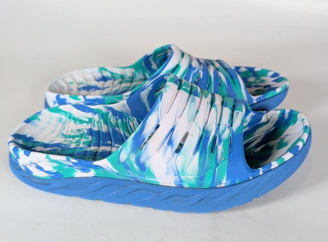 Hoka One One Ora Recovery Slides Blue Green White Swirl Sandals Men's 12